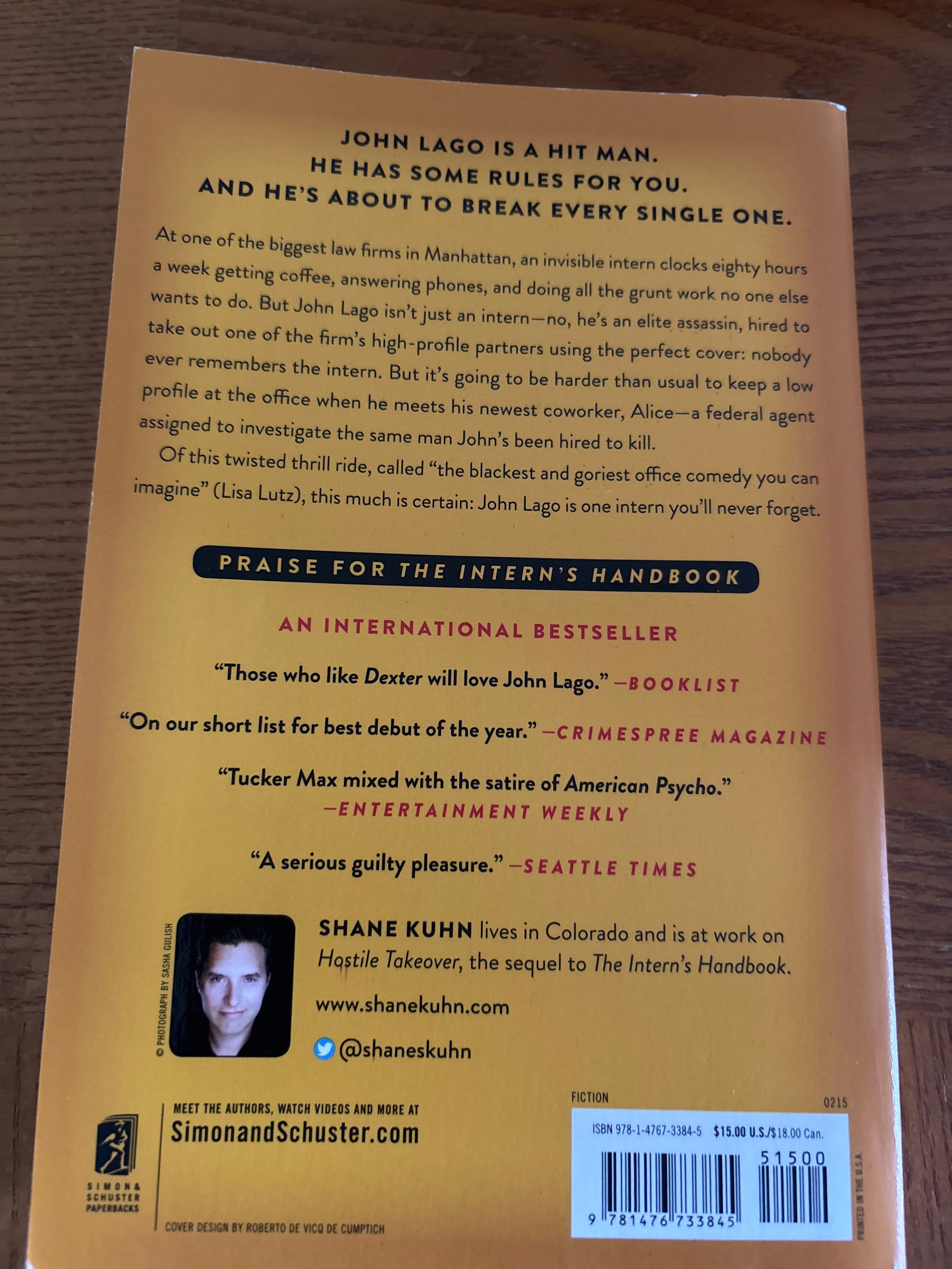 The Intern's Handbook: A Thriller by Shane Kuhn paperback (like new)
