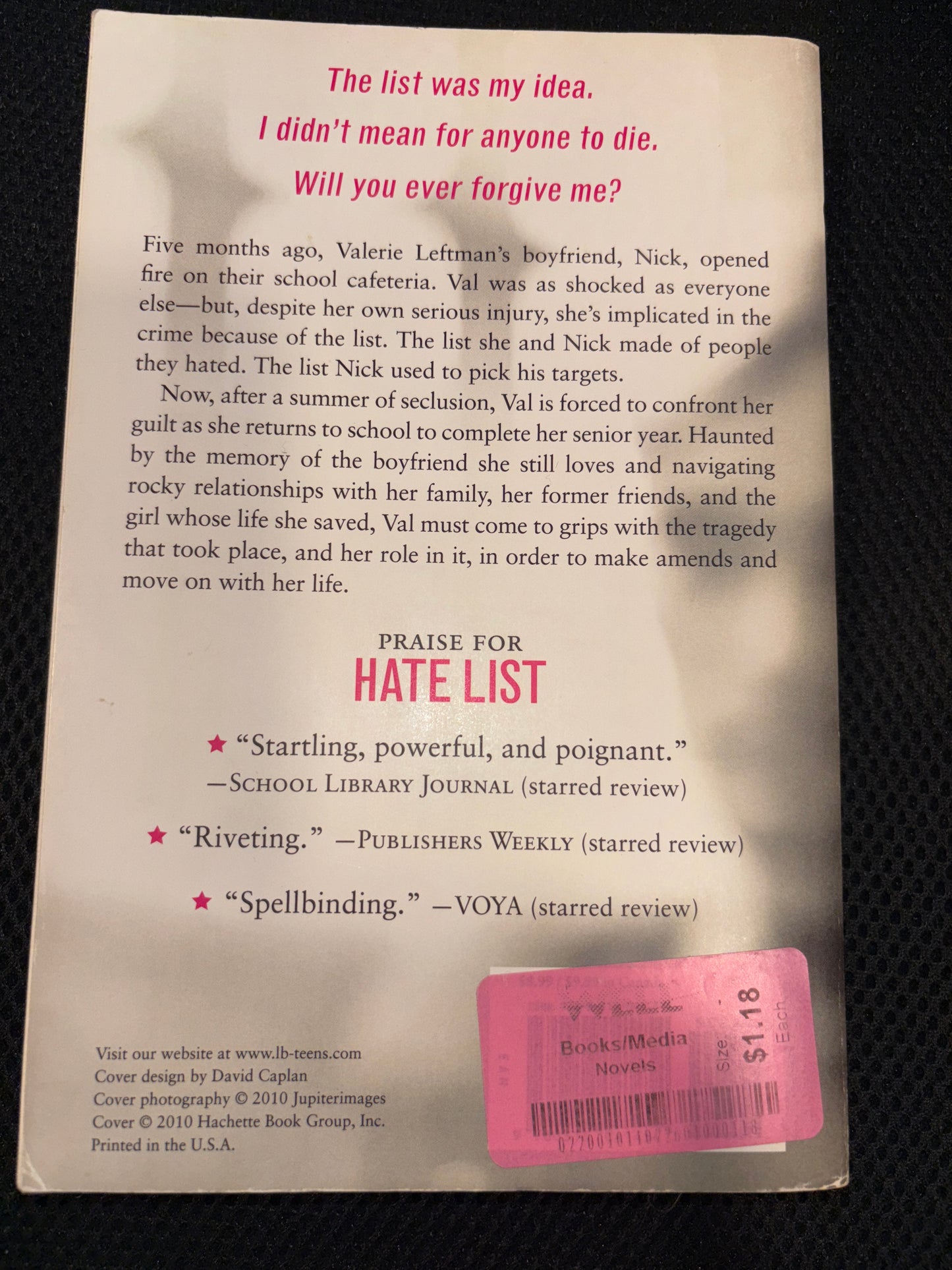 Hate List by Jennifer Brown rescued/paperback FIRST EDITION YA