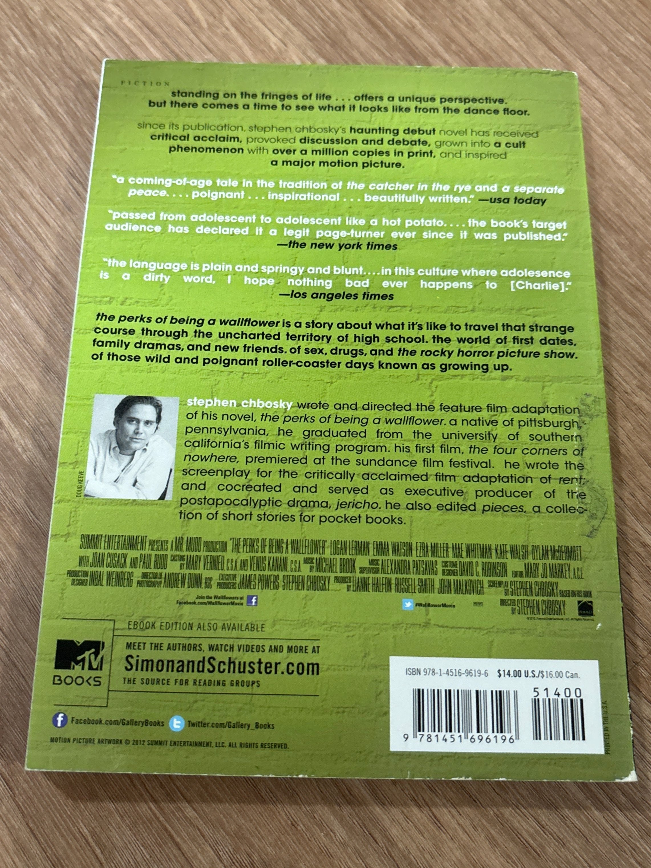 The Perks of Being a Wallflower by Stephen Chbosky rescued/paperback (movie cover) Banned Book YA (like new)