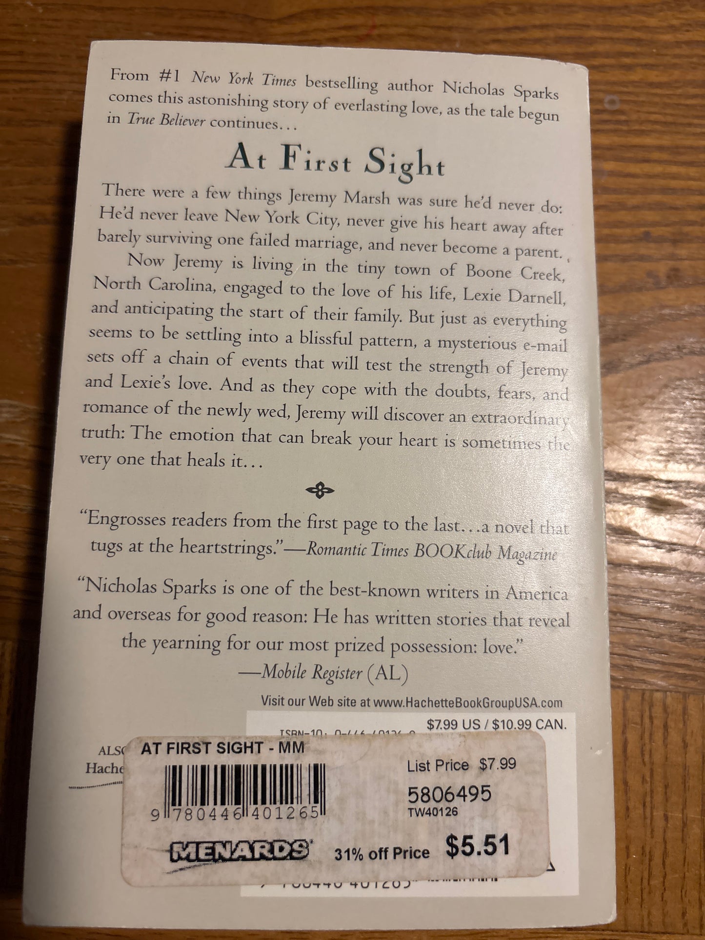 At First Sight by Nicholas Sparks rescued/paperback (mass market)