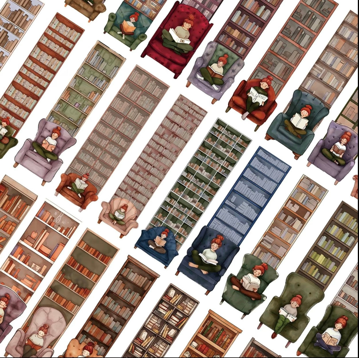 Cartoon Girl in a Chair Bookcase Bookmark (several options to choice from)