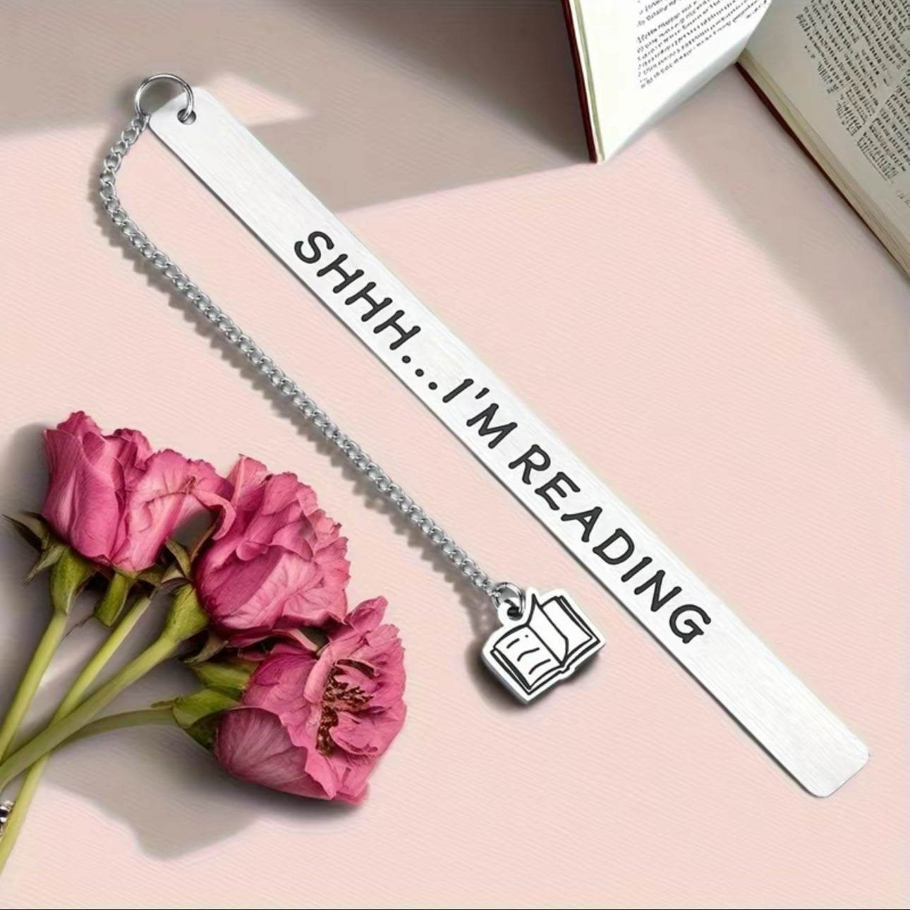 Metal Bookmark ‘Shhh…I’m Reading’ with book pendant