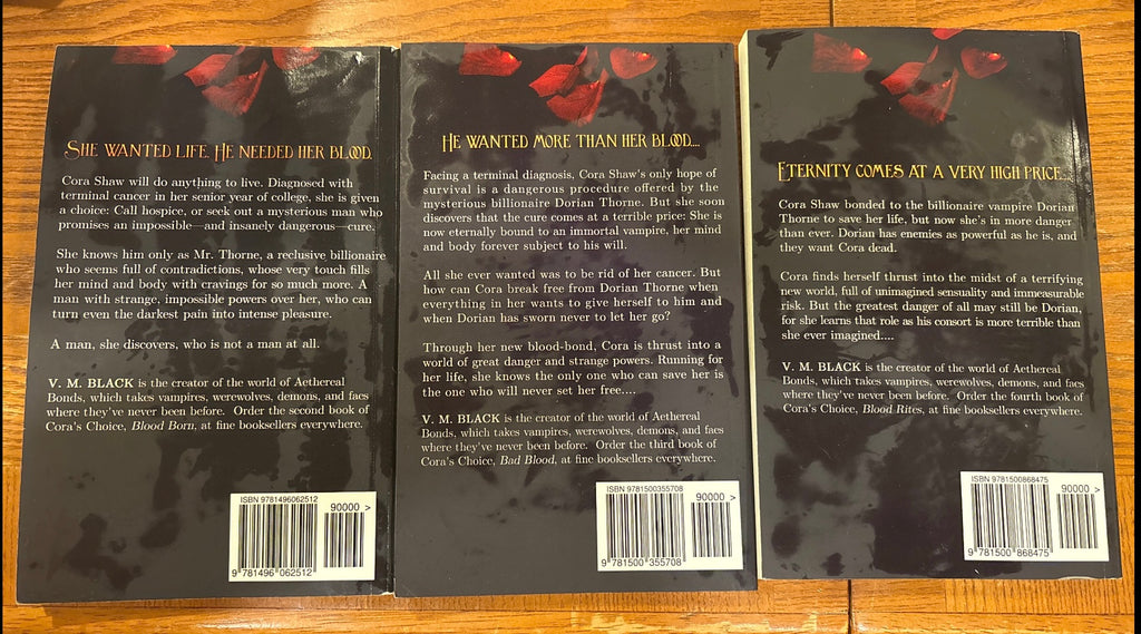 Books 1, 2, and 3 in Cora's Choice Billionaire Vampire Series by V.M. Black paperback (like new)