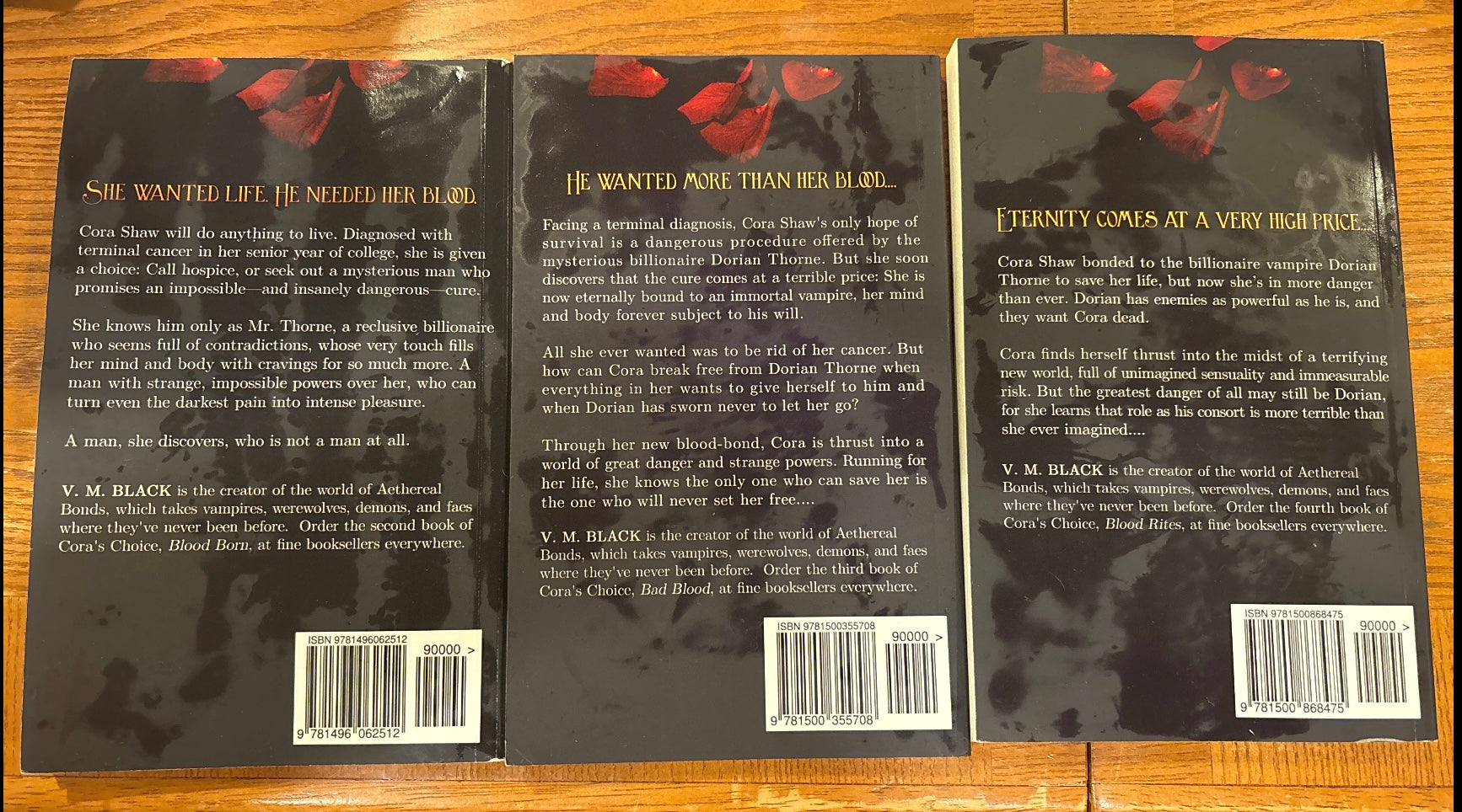 Books 1, 2, and 3 in Cora's Choice Billionaire Vampire Series by V.M. Black paperback (like new)