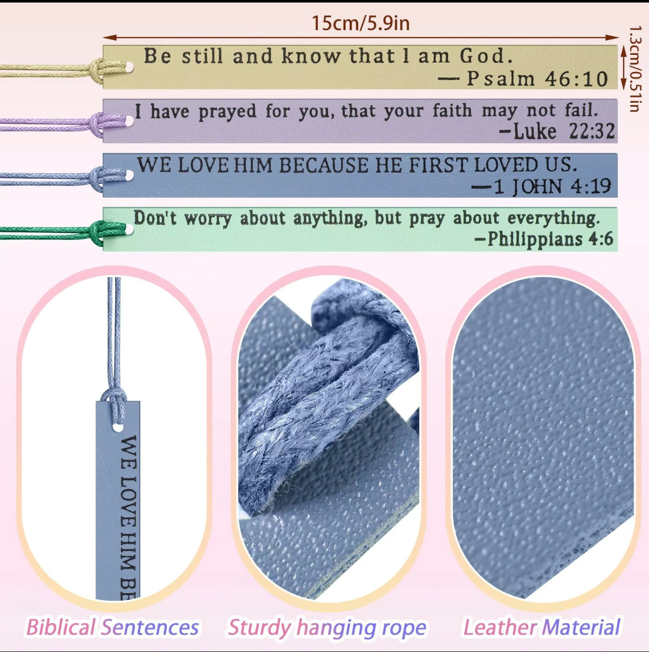 Pastel Faux Leather Bible Verse Bookmarks with tie