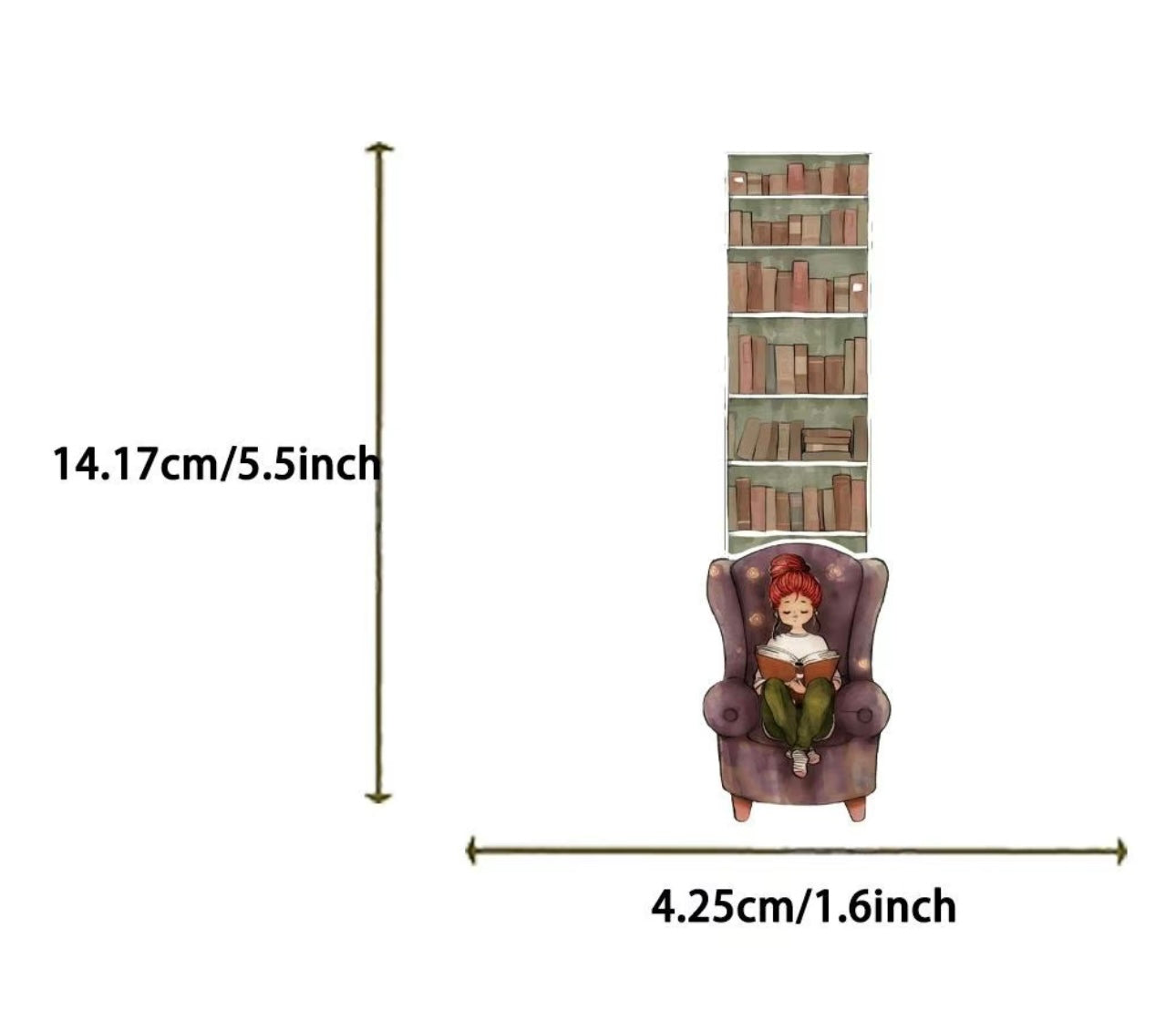 Cartoon Girl in a Chair Bookcase Bookmark (several options to choice from)