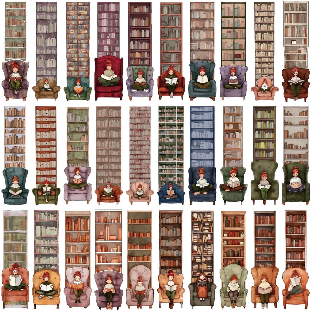 Cartoon Girl in a Chair Bookcase Bookmark (several options to choice from)