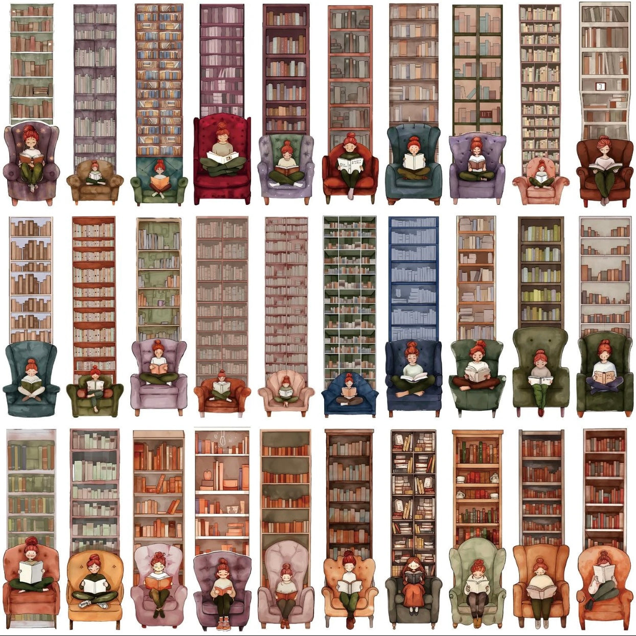 Cartoon Girl in a Chair Bookcase Bookmark (several options to choice from)