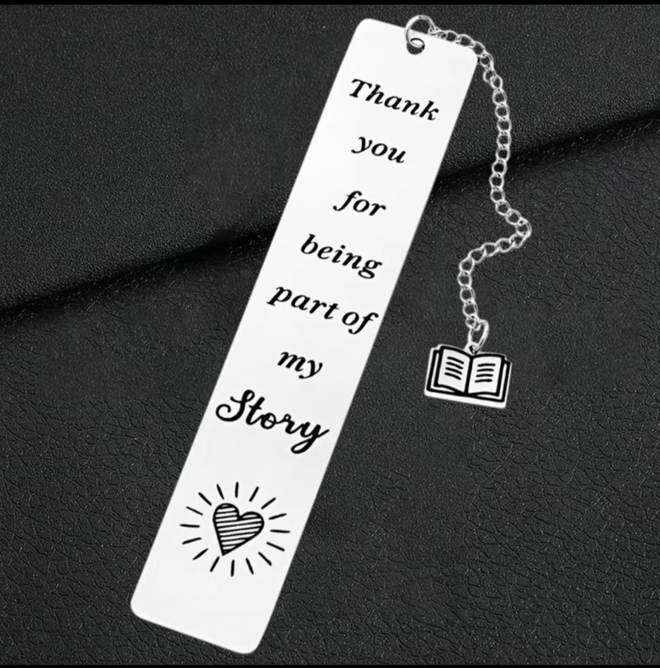 Metal Bookmark ‘Thank You for Being Part of My Story’ with book pendant