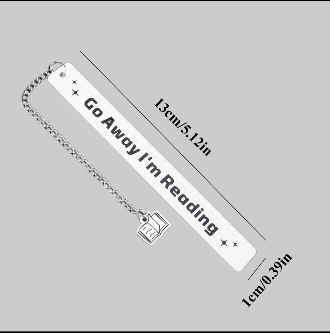 Metal Bookmark ‘Go Away I’m Reading’ with book pendant