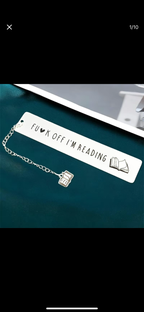 Metal Bookmark ‘F**k Off I’m Reading’ with book pendant