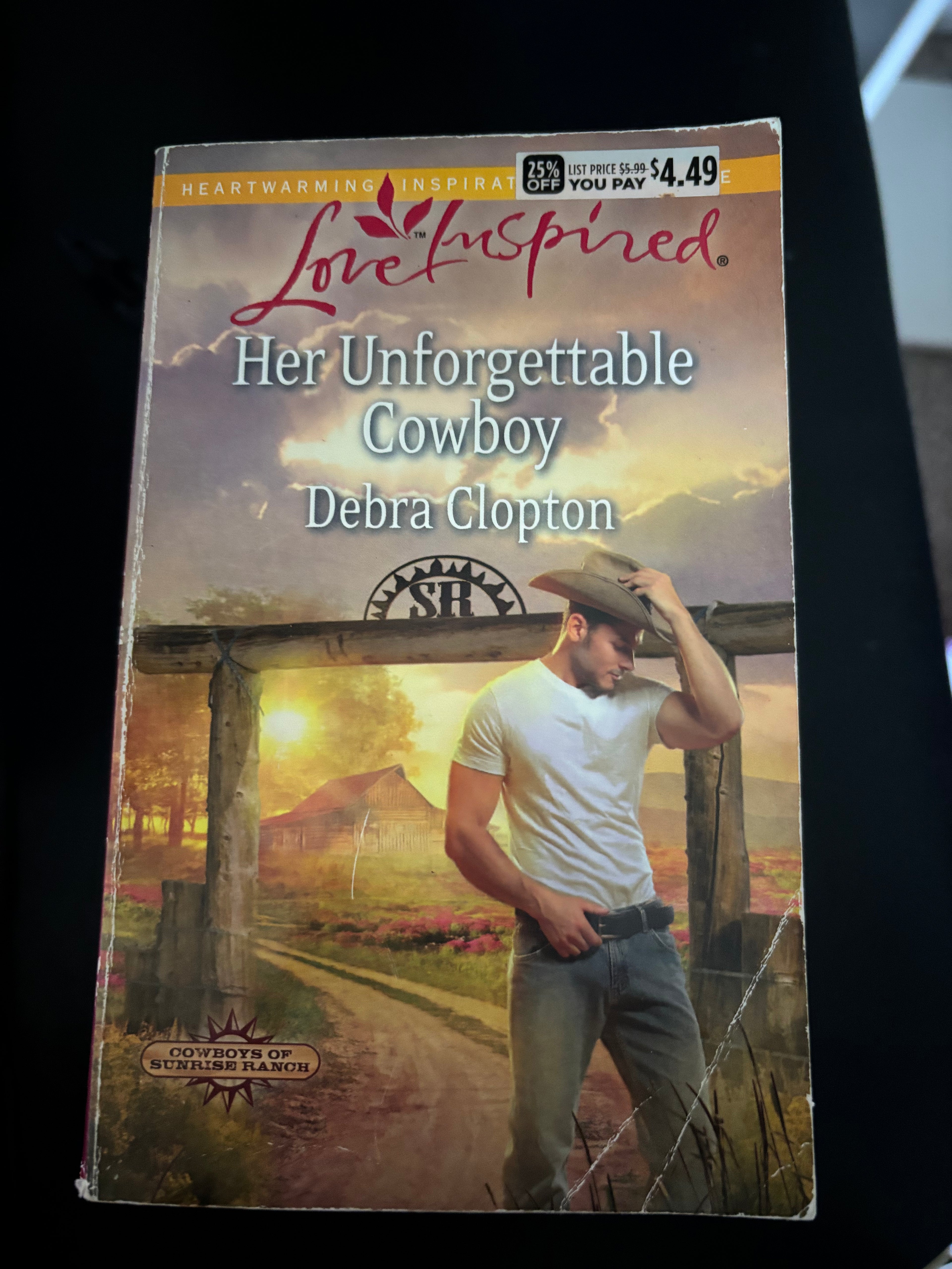Her Unforgettable Cowboy (Book 1 of the Cowboys of Dew Drop, Texas series) (Harlequin Love Inspired) by Debra Clapton mass market (rescued)