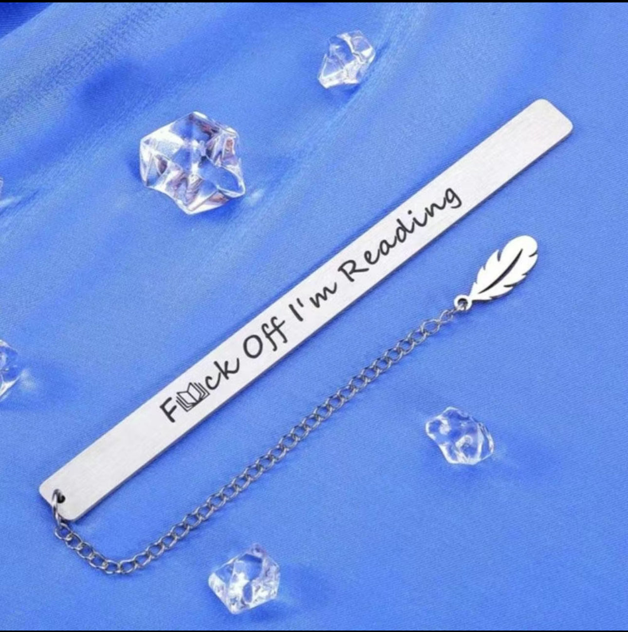 Metal Bookmark ‘F**k Off I’m Reading’ with leaf pendant